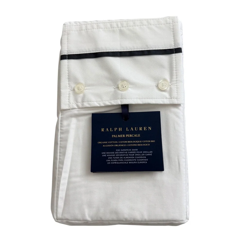 Ralph Lauren Home Palmer Percale Organic‎ Sateen Border Euro Sham loft gray NWT